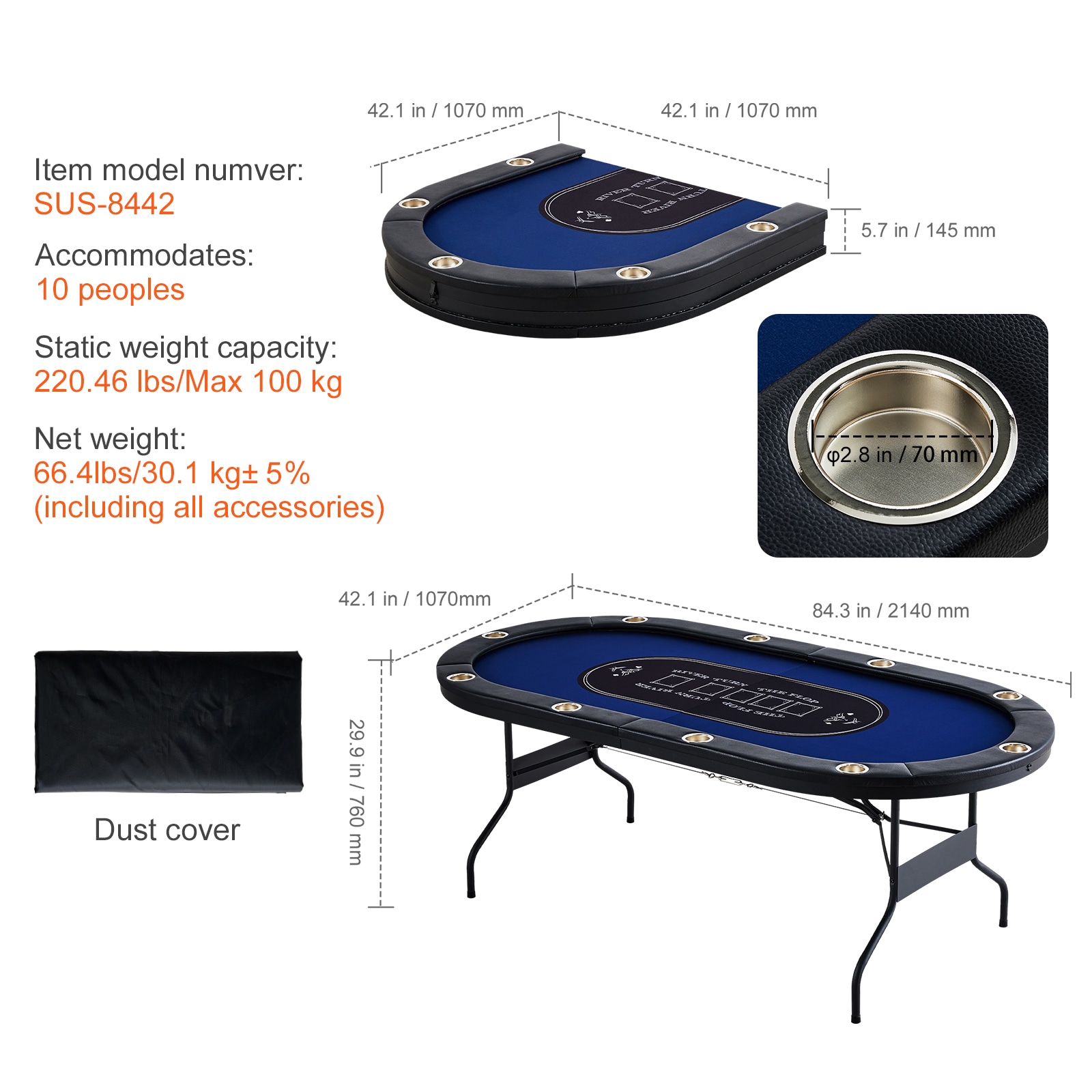 10 Player Foldable Poker Table For Casino Games And Texas Holdem_voghion.com